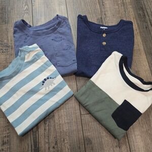 Pekkle Kids Boys 4T Dinosaur Stripes Colorblock Shirts Bundle 4 Pack Cotton